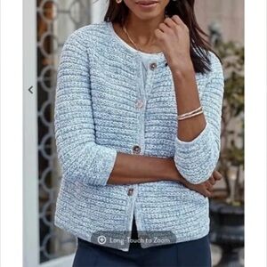 J. JILL Wearever Spray-Dyed Cardigan
Sweater Womens Sz M Blue Cotton
Ribbed Knit